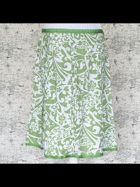 Old Navy Vintage 2005 Y2K Green Floral Damask Midi Skirt Boho Pleated Accent 12